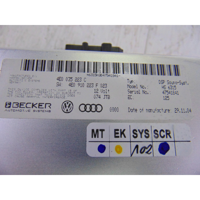 4E0035223C  SISTEMA AUDIO / RADIO CD AUDI A8 (4E) 3.0 TDI Quattro 2005 4E0035223C 206960 AUDI - 2