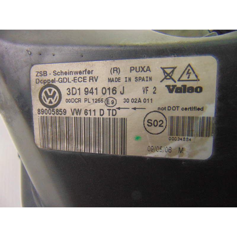 3D1941016J  FARO DERECHO VOLKSWAGEN PHAETON (3D3/3D7) TDI V6 4Motion (5 asientos) 2007 3D1941016J 198567 VOLKSWAGEN - 2