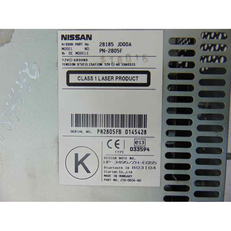 28185JD00A SISTEMA AUDIO / RADIO CD NISSAN QASHQAI (J10)