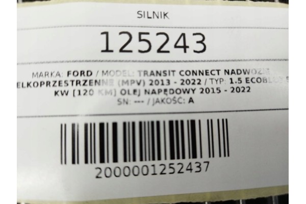 Motor Completo ZTGA 1.5 TDCI EcoBlue 120 para Ford Transit Connect MK2