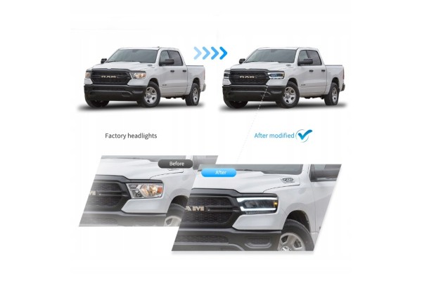 FRONT LAMP DODGE RAM 1500 2019 2023 HEADLIGHTS HOMOLOGATION EU Catalog number of the part YAX RAM 6001 NP31A 2
