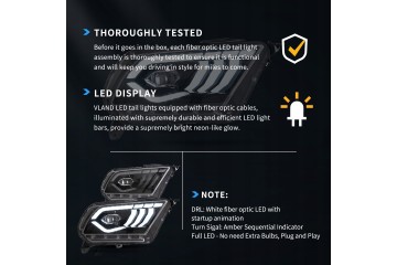 Faros LED Vland Negros para Ford Mustang 2010-2014 Izquierdo y Derecho