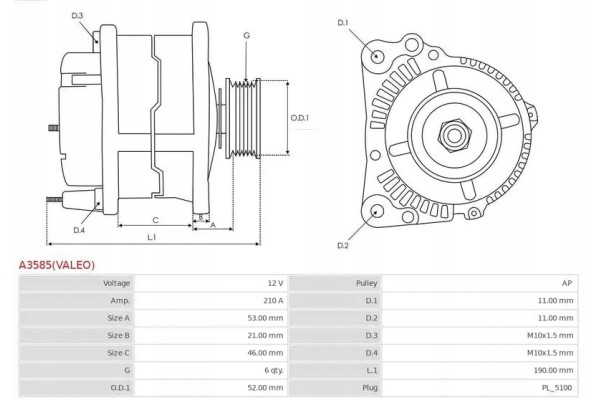 ALTERNATOR A3585 VALEO AS PL CITROEN DS PEUGEOT Car type buses cargo vans passenger cars
