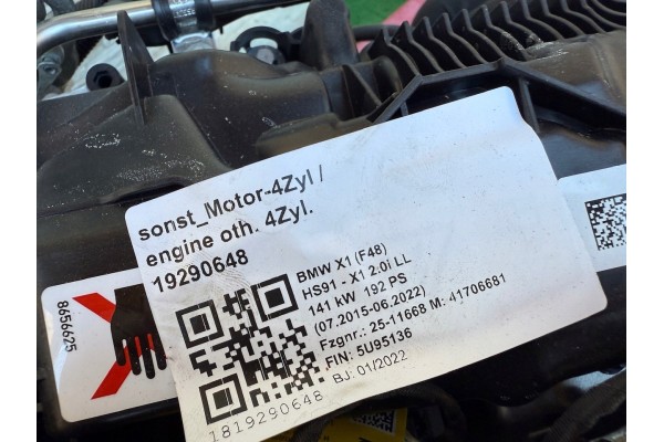 Engine BMW B48A20A F48 X1 X2 F39 1 F40 2 F44 F45 MINI F56 F60 37km mileage Car type passenger cars