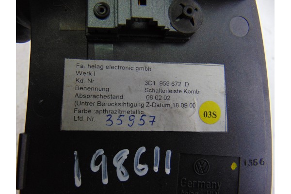 3D1959672 INTERRUPTOR VOLKSWAGEN PHAETON (3D3/3D7) TDI V6 4Motion (5 asientos) 2007 3D1959672 198611 VOLKSWAGEN - 3