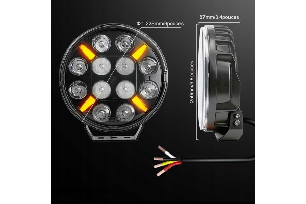 4X 9 Long Range LED Headlight with Orange White Flashing Light Part manufacturer no brand