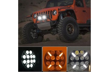 4X 9 Long Range LED Headlight with Orange White Flashing Light Car type 4x4 SUV buses undefined trucks cargo vans passenger cars