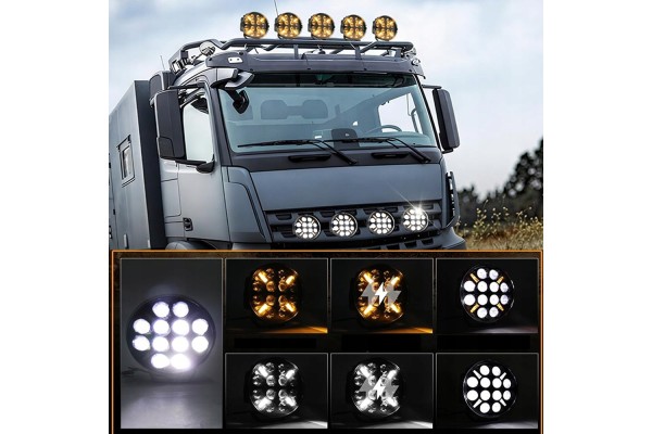 4X 9 LED Luz de Conducción con Luz Intermitente Ámbar/Blanca