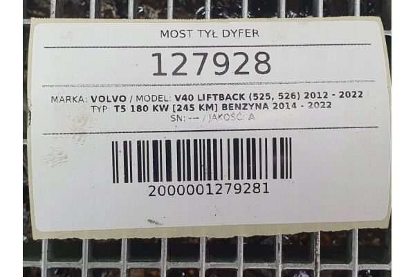Puente diferencial trasero 2.0 B 245 Volvo V40 II 4x4 31367749 3143102