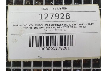 Puente diferencial trasero 2.0 B 245 Volvo V40 II 4x4 31367749 3143102