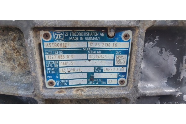 Gearbox DAF CF XF 85 105 Euro 5 8x4 12AS2130TO 12AS2130 TO Euro 5 Catalog number of the part 1681751