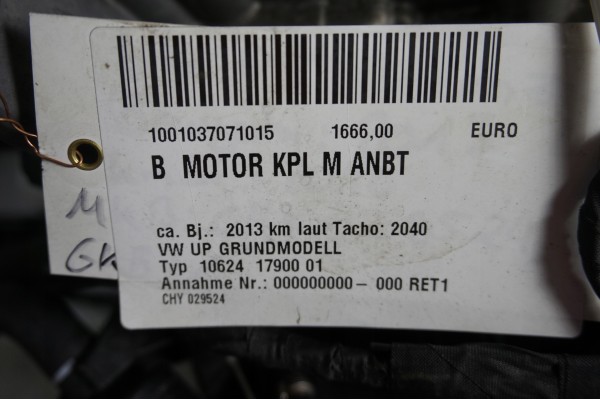 ENGINE 1 0 CHY VW UP SKODA CITIGO SEAT MII 2TYS km AS NEW Engine type petrol