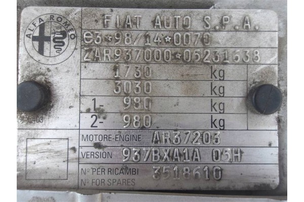 ENGINE ALFA ROMEO 147 1 6 16V AR37203 Part manufacturer Alfa Romeo OE