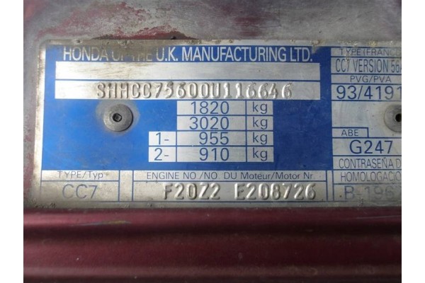 ENGINE HONDA ACCORD V 2 0 F20Z2 SWAP COMPLETE FILM Engine type petrol