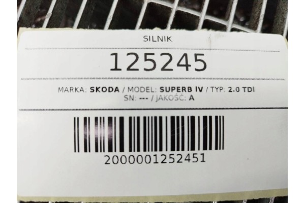 ENGINE COMPLETE DXP DXPA 2 0 TDI 150 SKODA SUPERB IV 2024 POST Engine type diesel