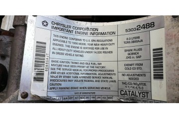 Motor Dodge Ram 2500 8.0 V10 1994-2005 TCR8.0B8GAJA