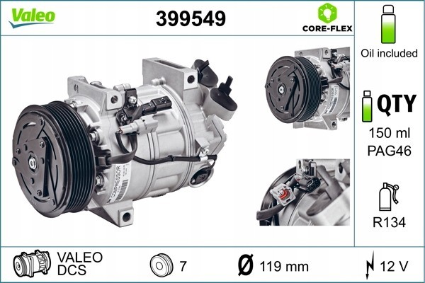 Compressor air conditioning VALEO 399549 Part manufacturer Valeo