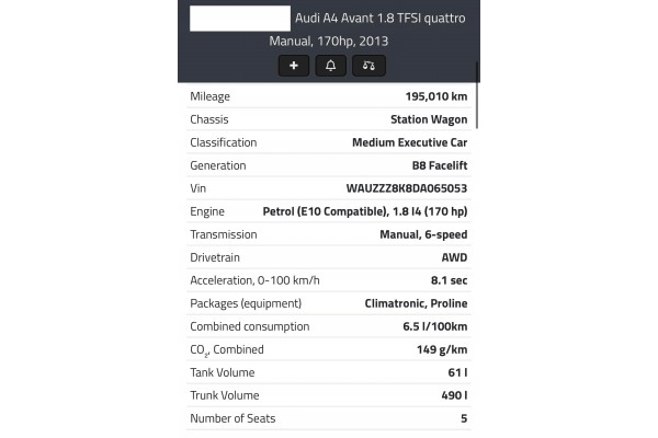 ENGINE SET Audi A4 B8 1 8 TFSI 170HP documented 195 thousand CJE CJEB Catalog number of the part CJE