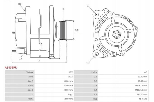 ALTERNATOR A3439PR AS PL CITROEN Car type buses cargo vans passenger cars