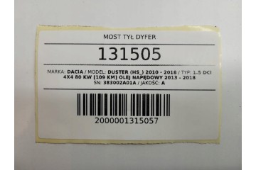 Puente Trasero Diferencial Dacia Duster 4x4 1.5 dCi 109 383002A01A