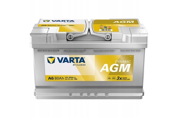 VARTA 80Ah 800A Silver Dynamic A6 AGM P 12V Battery 315x175x190mm 2026r