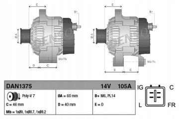 ALTERNATOR 105A DAN1375 DENSO HONDA ACCORD CR V Part manufacturer Denso