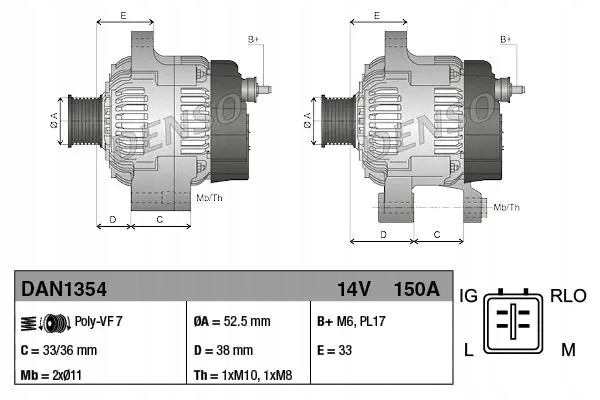 ALTERNATOR DAN1354 DENSO Packaging status original
