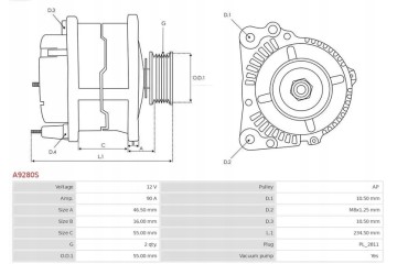 ALTERNATOR 90A A9280S AS PL HYUNDAI GALLOPER H100 Car type cargo vans passenger cars