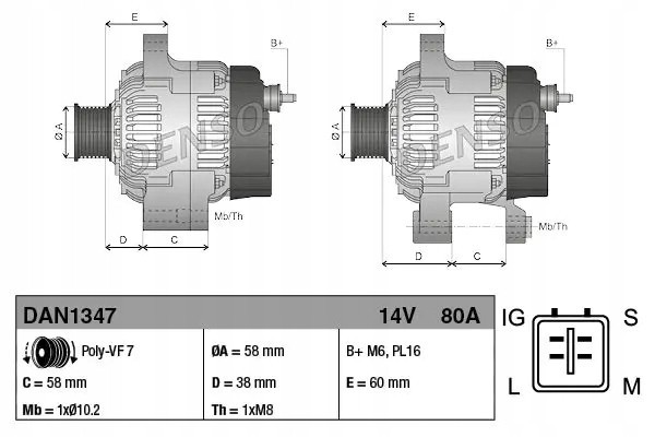ALTERNATOR 80A DAN1347 DENSO TOYOTA Packaging status original