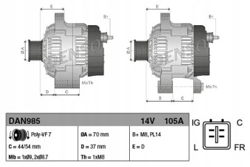 ALTERNATOR DAN985 DENSO Part manufacturer Denso
