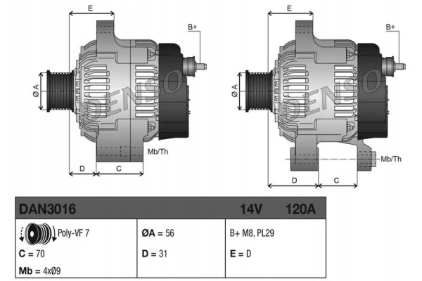 ALTERNATOR DAN3016 DENSO Part manufacturer Denso