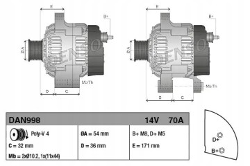 ALTERNATOR 70A DAN998 DENSO ALFA ROMEO FIAT BRAVO Part manufacturer Denso