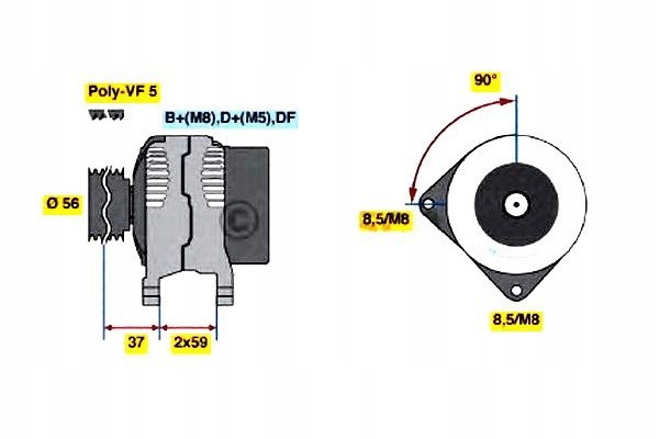 ALTERNATOR VW PASSAT 1 9TDI 96 00 A4 1 9TDI 00 BOSCH Catalog number of the part 0 986 040 350