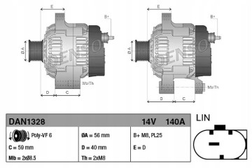 Alternator Denso DAN1328 Product weight with unit packaging 11 kg