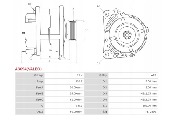 New Original Alternator VALEO A3694 VALEO Catalog number of the original VW 059903024B VW 059903024BX VW 059903024E VW 059903024