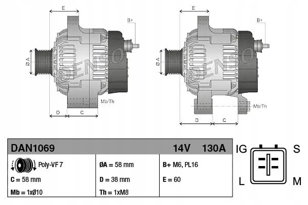 ALTERNATOR 130A DAN1069 DENSO TOYOTA Part manufacturer Denso