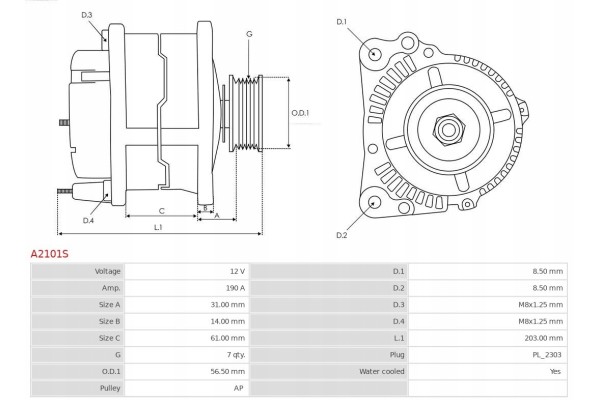 new Alternator AUDI A8 vw Phaeton 4 2 V8 01 2003 AS PL A2101S EAN GTIN 5902129079989