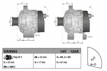 ALTERNATOR 120A DAN993 DENSO ALFA ROMEO FIAT BRAVO Part manufacturer Denso