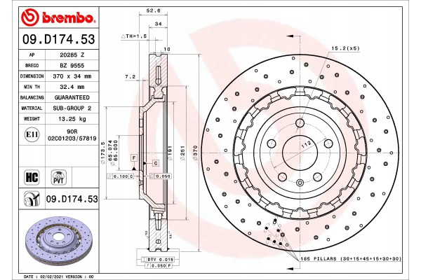 Brembo 09 D174 53 Brake disc Catalog number of the part 09 D174 53