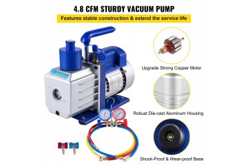 Bomba de Vacío 4.8 CFM, 1720 RPM, 5 PA con Manómetro, 1/3 HP