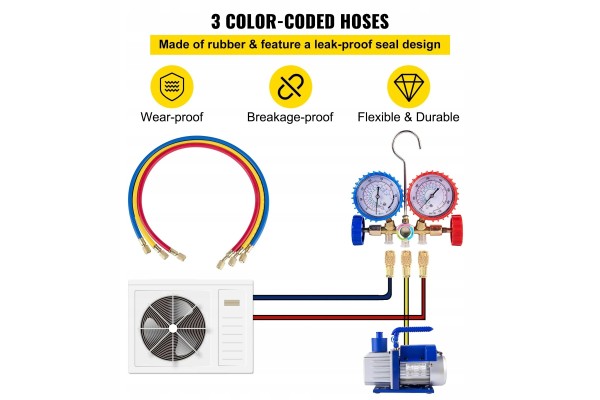 Bomba de Vacío 4.8 CFM, 1720 RPM, 5 PA con Manómetro, 1/3 HP