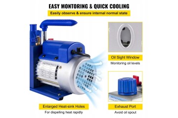 Bomba de Vacío 4.8 CFM, 1720 RPM, 5 PA con Manómetro, 1/3 HP