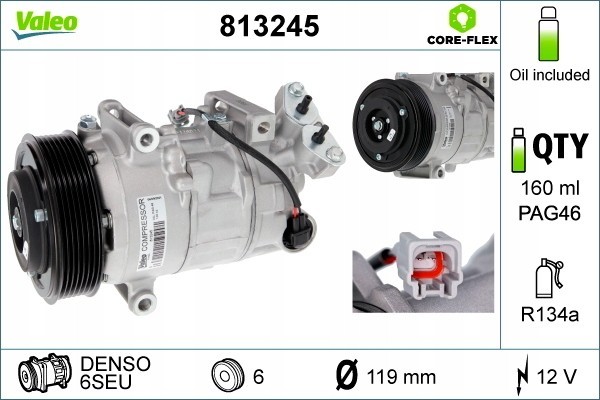 Compressor air conditioning VALEO 813245 Catalog number of substitutes ACAUTO AC 01DN258 ACAUTO AC 02DN03 B ACAUTO AC 02DN03 Y A
