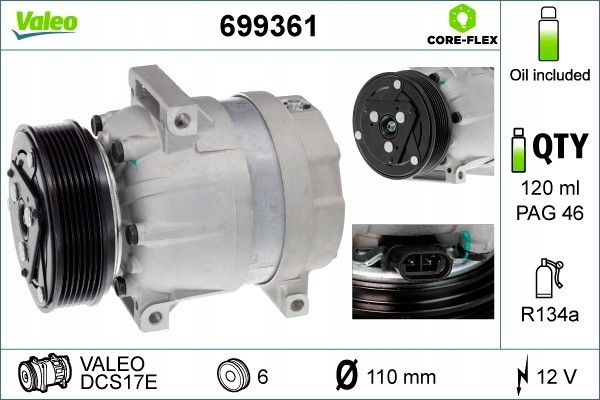 Compressor air conditioning VALEO 699361 Catalog number of substitutes ACAUTO AC 01DL093 ACAUTO AC 02DL02 G ACAUTO AC 03XX10 ACA