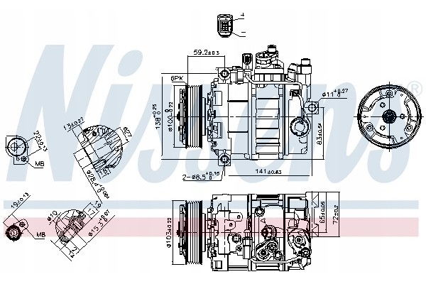 Compressor air conditioning NISSENS 89052 Part manufacturer Nissens