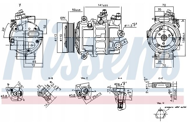Compressor air conditioning NISSENS 890893 Part manufacturer Nissens