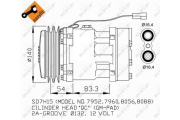 COMPRESSOR AIR CONDITIONING COMPRESSOR 32274 NRF Catalog number of the original MASSEY FERGUSON 3157920 MASSEY FERGUSON 3712528M