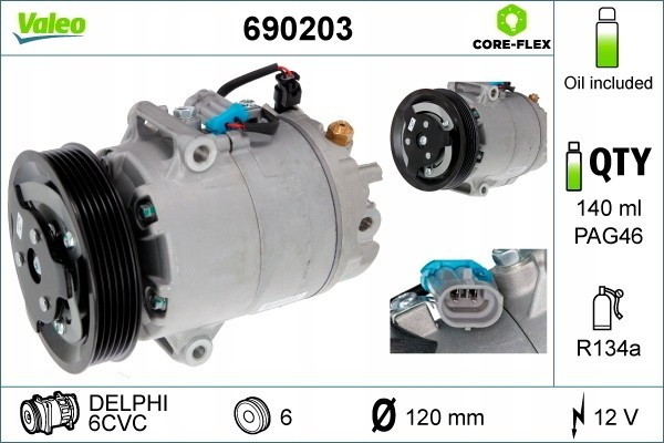 Compressor air conditioning VALEO 690203 Car type cargo vans passenger cars