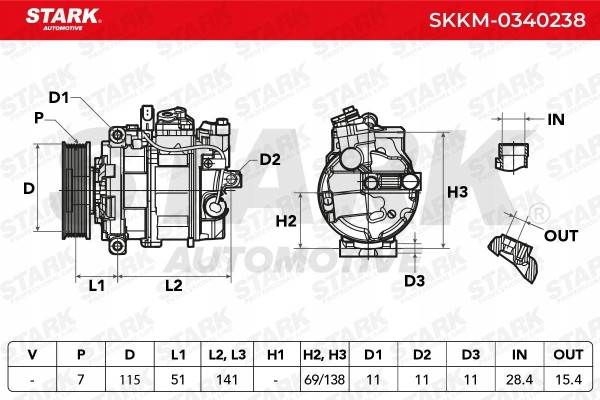 Air conditioning compressor STARK SKKM 0340238 7SEU16C for VW Phaeton for AUDI A8 Part manufacturer Stark