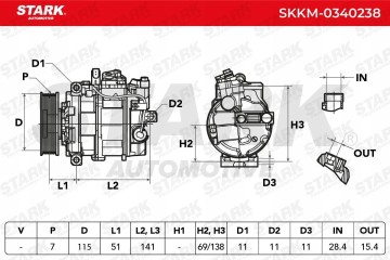 Air conditioning compressor STARK SKKM 0340238 7SEU16C for VW Phaeton for AUDI A8 Part manufacturer Stark